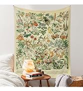 Vintage Flowers Tapestry 48” x 36”, Long Vertical Wall Hanging Reference Illustrative Botanical T...