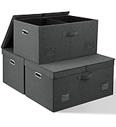 Graciadeco 75 Quarts Extra Large Decorative Storage Bins with Lids, 3 Packs Dark Gray Collapsible...