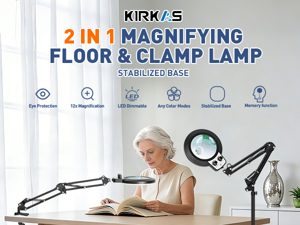 magnifying light glass floor lamp magnifier stand reading lighted glasses craft adjustable sewing