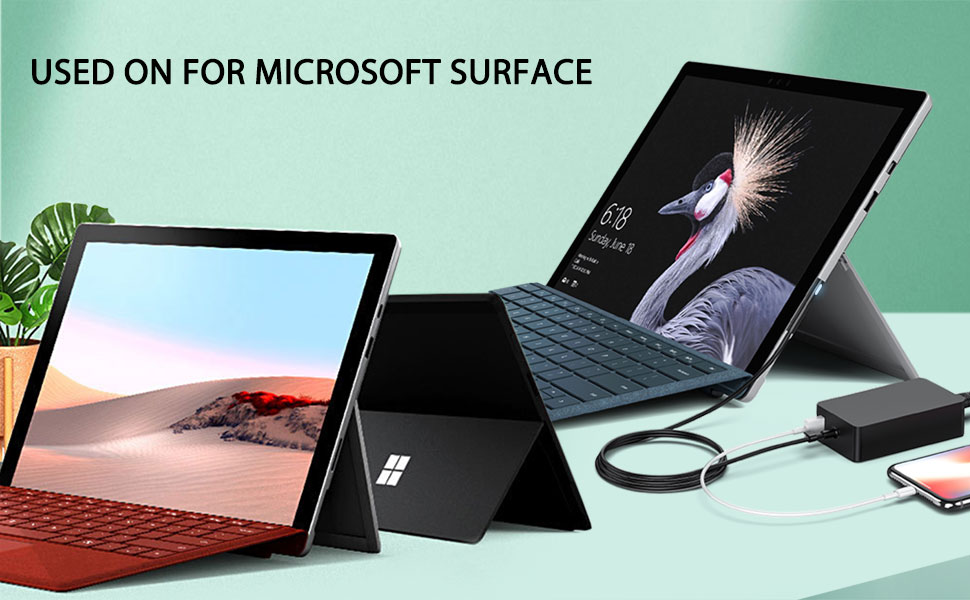 charger for surface pro x, pro 8, pro 7, pro 6, pro 5, pro 4, surface book 2/3,