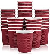 120 Pack Paper Coffee Cups, 8 Oz Disposable Coffee Cups, Red Paper Cups with Insulated Ripple Wal...