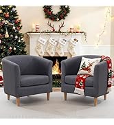 Accent Barrel Chair Set of 2, Modern Comfy Living Room Chairs with Armrest Small Reading Chair wi...