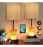 Table Lamps for Bedrooms Set of 2 with Himalayan Salt Lamp, 3 Way Dimmable Bedside Lamps with USB...