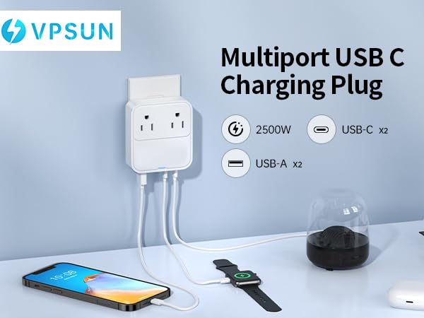 Multiport USB C Charger Block on the wall