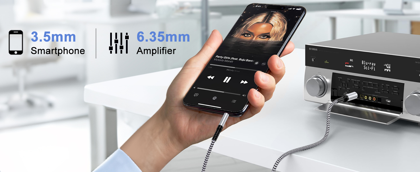 3.5mm to 6.35mm stereo aux cable