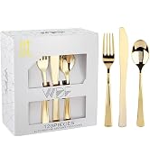 WDF 120 Pieces Gold Plastic Silverware - Disposable Flatware Set - Heavy Duty Plastic Cutlery - S...