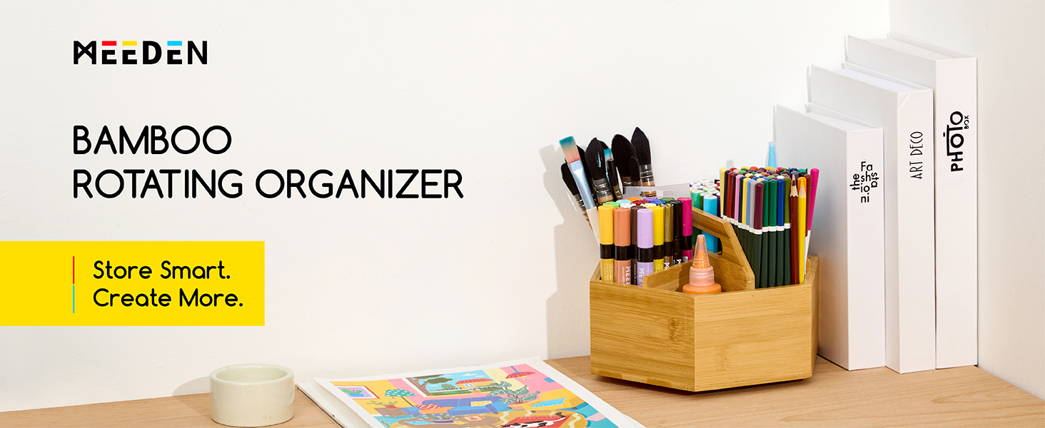 Bamboo Rotating Art Supply Organizer
