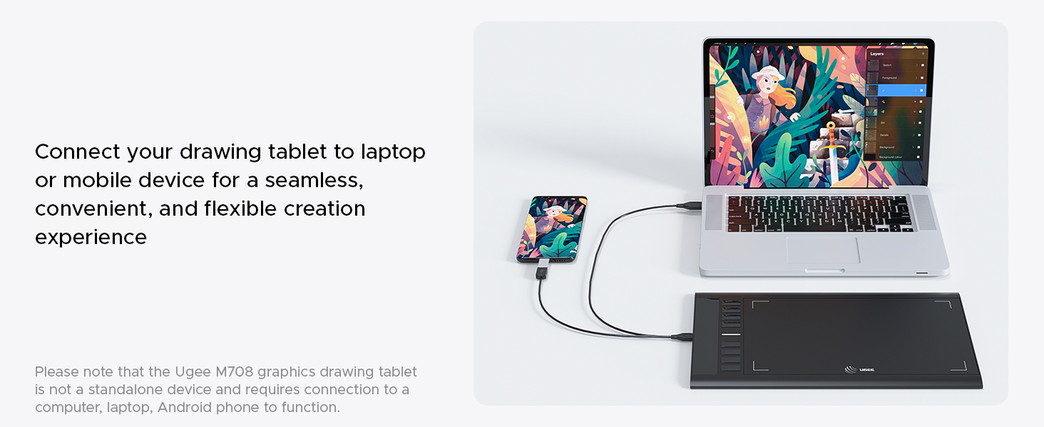 Graphics drawing tablet connect to laptop or mobile device