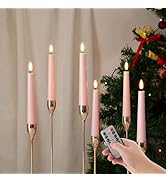 Eywamage Short Pink Flameless Taper Candles with Remote, Flickering Christmas Battery LED Wax Can...