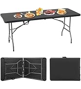Pazidom 6FT Folding Table, Heavy Duty Plastic Table Portable Fold-in-Half Utility Table Indoor Ou...