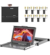 Rack Mount KVM w/15.6'' LCD Monitor, Arvitek 8 Port KVM Switch VGA w/Handle, Fit 1U 19'' Rack, Su...