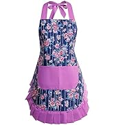 Alex Virtue Vintage Floral Apron for Women with Functional Pockets Adjustable Neck Strap for Cook...