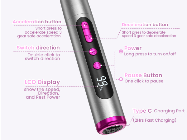 2 hrs fast charging for nail drill