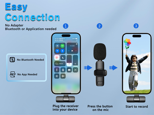 easy connection. no adapter bluetooth or app needed