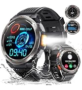Military Smart Watches for Men with LED Flashlight, Tactical Rugged Smart Watch with 1.45" HD, 3A...