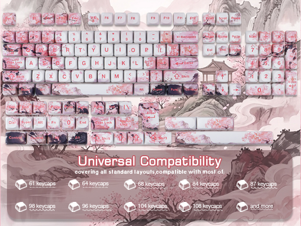 Landscape Painting Sakura Pink Cute Keycap Set