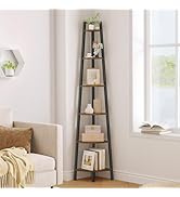 Hoctieon Corner Shelf, 6-Tier Corner Bookshelf, Rustic Ladder Shelf, Industrial Display Stand for...