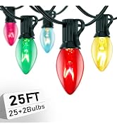 Xingzd 25Ft Multicolor Chritsmas Lights Outdoor, C7 Vintage String Lights with 25 Colorful Clear ...