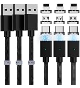 Magnetic Charging Cable 3A Fast Charging(3 Pack,3.3/6.6/6.6ft) 3 in 1 Magnetic Phone Charger Cabl...