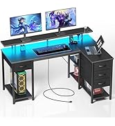 Seventable Gaming Desk with Drawers, 47.2 Inch L Shaped Desk with Storage Shelves, Small Office D...