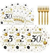 HFBOBP 75PCS 30th Birthday Plates and Napkins Party Decorations, 7 Inch White and Gold Happy 30th...