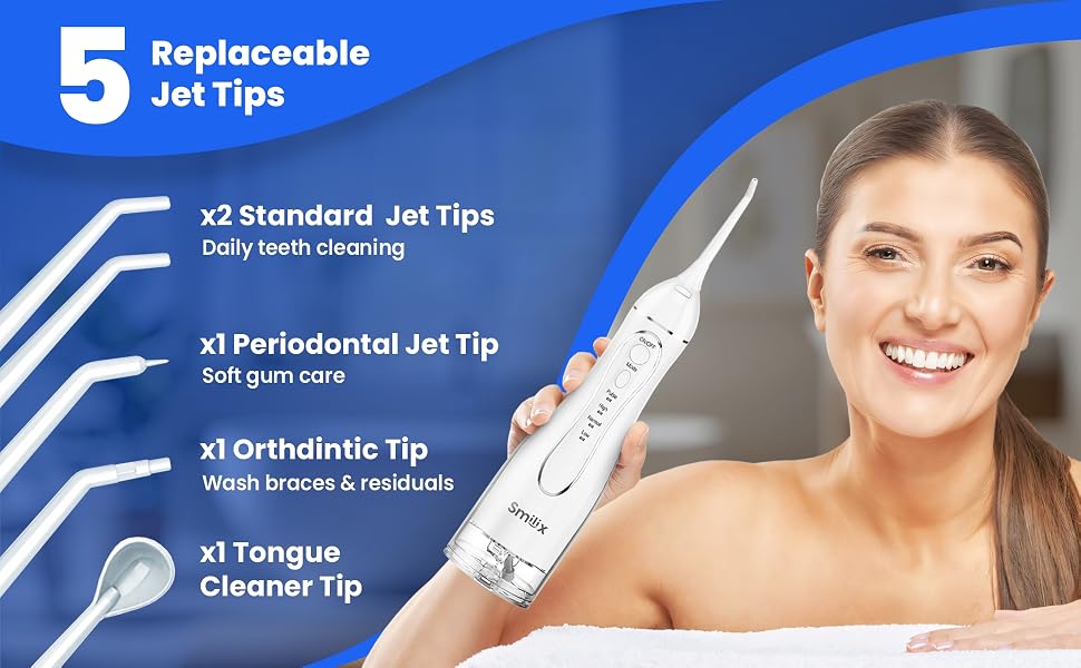 Smilix water flosser, 5 replaceable tips