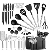 LSFCHUJU 38 PCS Kitchen Utensils Set, Silicone Cooking Utensils Set with Kitchen Knife Set and Ho...