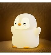 UNEEDE Standing Penguin Night Light with Detachable Bunny Hat - Rechargeable Silicone Touch Lamp,...