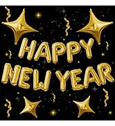 Gold Happy New Year Balloons Set, 16 Inch Gold Foil Letter Balloons with Star Balloon, 2026 New Y...