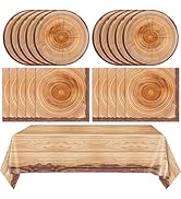 41 Pcs Camping Birthday Party Decorations Rustic Wood Grain Slice Tableware Brown Camo Wood Paper...