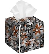 Dark Style Leather Tissue Box Holder Striped Flowers Branches Tissue Box Cover Facial Paper Case ...