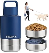 KEWIXY Insulated Dog Travel Water Bottle with Detachable Bowls, 3 in 1 Portable Dog Water Bottle ...