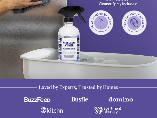 stainless steel kit includes cleaner and microfiber cloth