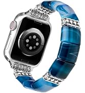 Newlibery Natural Agate Beaded Band for Women Compatible with Apple Watch 38/40/41/42/44/45/46/49...