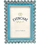 Evenchae 2x3 Sky Blue Mini Picture Frame for Desk + Sparkly Rhinestones | Holds Cut to Size 2" x ...
