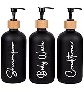 Glass Shampoo and Conditioner Pump Bottles Soap Dispenser Bamboo Pump Head Empty Glass Refillable...