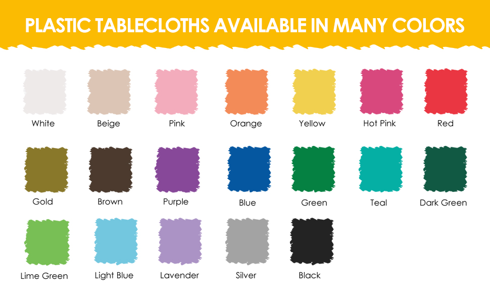 Plastic Tablecloths available in many colors
