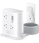 Overtop Tower Power Strip with Surge Protection, Nightlight Flat Plug Power Strip with 7 AC Outle...