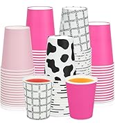 60PCS Western Cowgirl Party Paper Cups for Girls Women Party Supplies 9oz Hot Pink Disco Ball Bir...