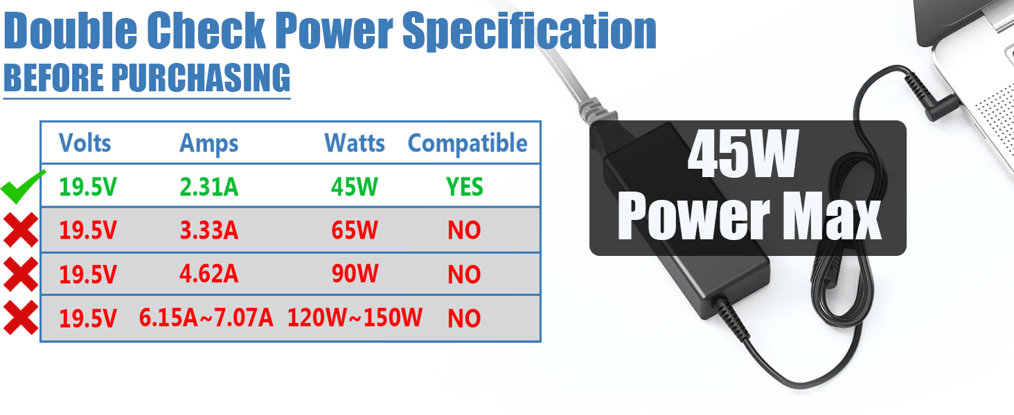 for 45 hp laptop power cord