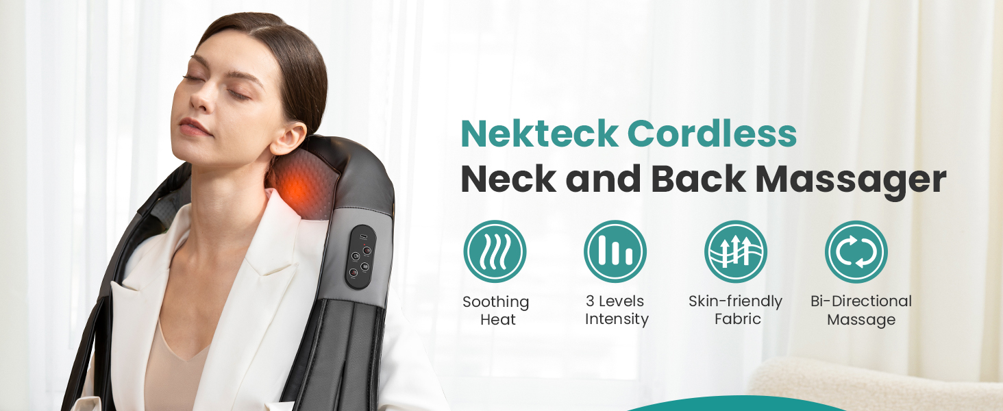 Nekteck Shiatsu Neck Massager for Pain Relief Deep Tissue with Heat