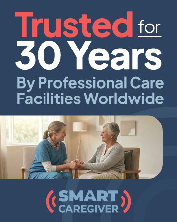 Trusted for 30 Years by Professional Care Facilities Worldwide caregiver &amp;amp; senior warmly interact