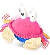 SAIMAND Pink Crawling Crab Baby Toy - Rechargeable Musical Plush Toys with 40 Songs &amp; Voice Recor...