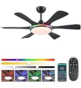 Surtime Ceiling Fans with Lights-47 Low Profile Ceiling Fan with 7-Color RGB Light and Remote/APP...