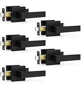 Plustool 5 Pack Matte Black Door Handles, Passage Door Levers for Hallway &amp; Closet, Interior Keyl...