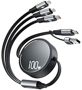 CAFELE 100W Retractable USB C Cable, 6-in-1 Multi Charging Cable, USB A/C 5A Fast Charger Cord fo...