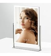 NEZZOE Rechargeable Vanity Mirror with Lights, Table Mirror with Stand, Makeup Mirror with 3 Colo...