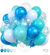 Under The Sea Balloons,12 Inch Teal Blue Pearl Blue Metallic Blue Clear Balloons and Confetti Bal...