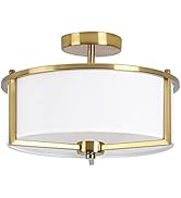 Bargeni Semi Flush Mount Ceiling Light,13-inch Drum Ceiling Light Fixture,Antique Brass Finish wi...
