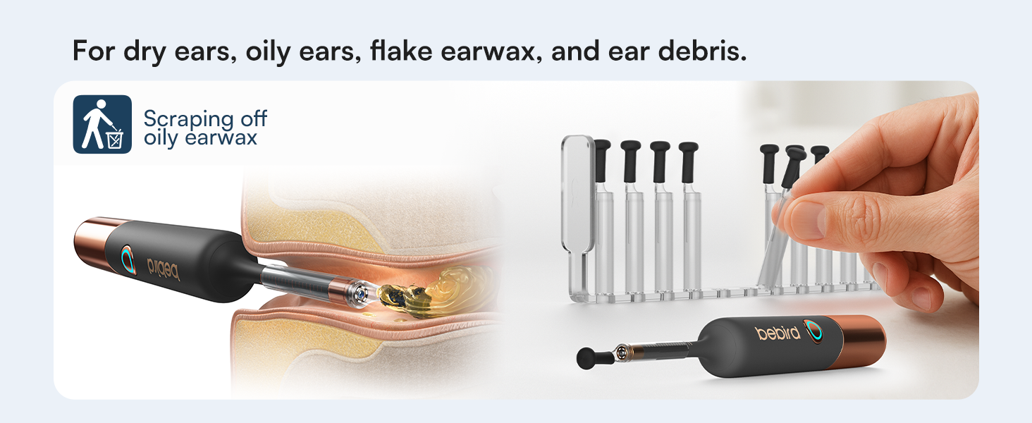 For dry ears, oily ears, flake earwax, and ear debris.